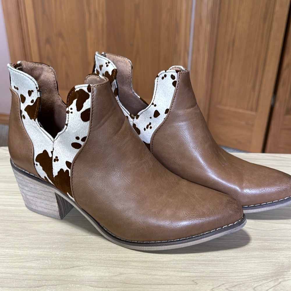 Women's Booties - West Cow Print